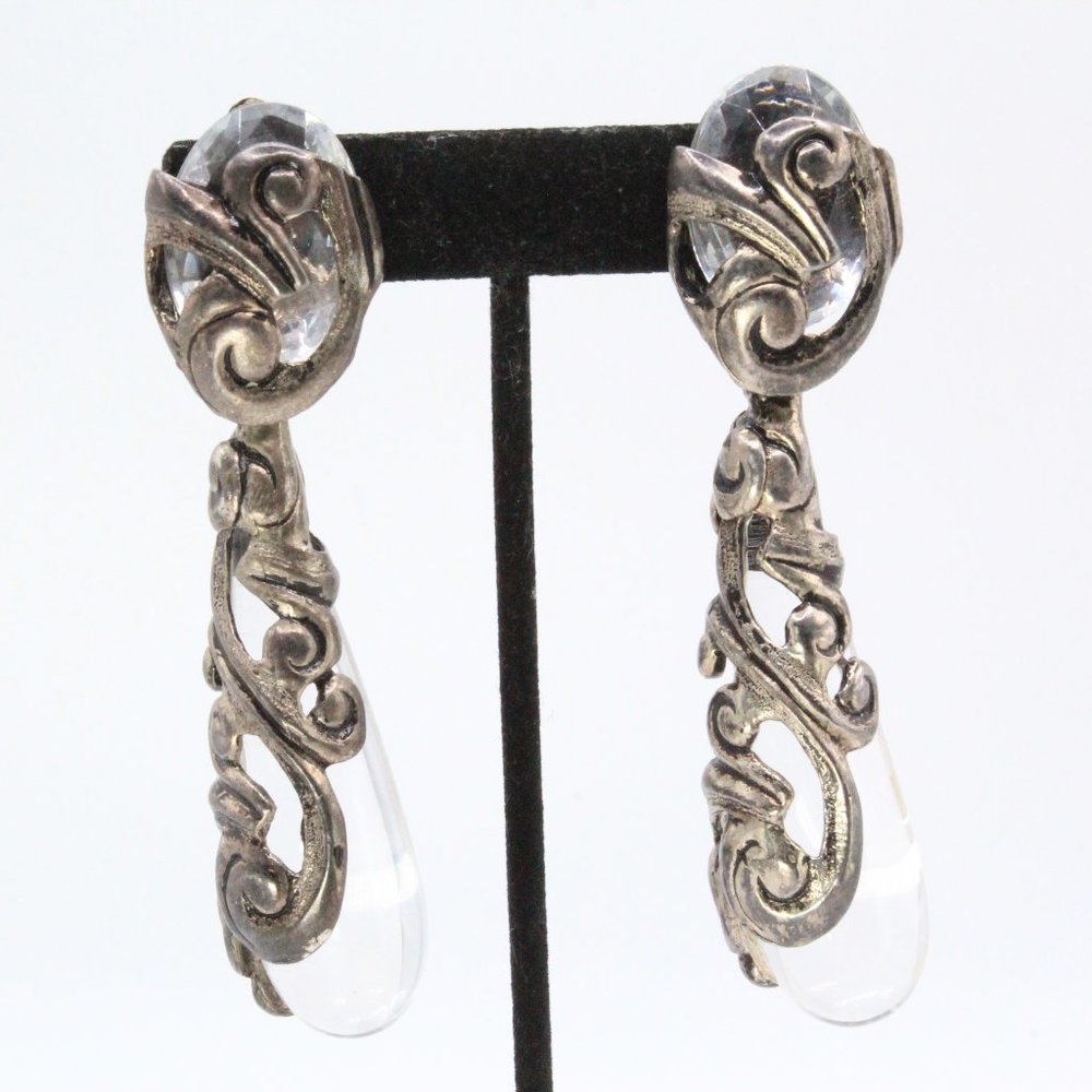 Isabel Canovas French Paris Couture Clear Lucite Resin Large Massive Long Dangle